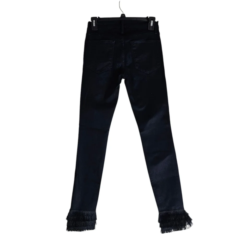 Frame Denim Highrise Skinny‎ Dark Blue Fringe Jeans 25 NWT